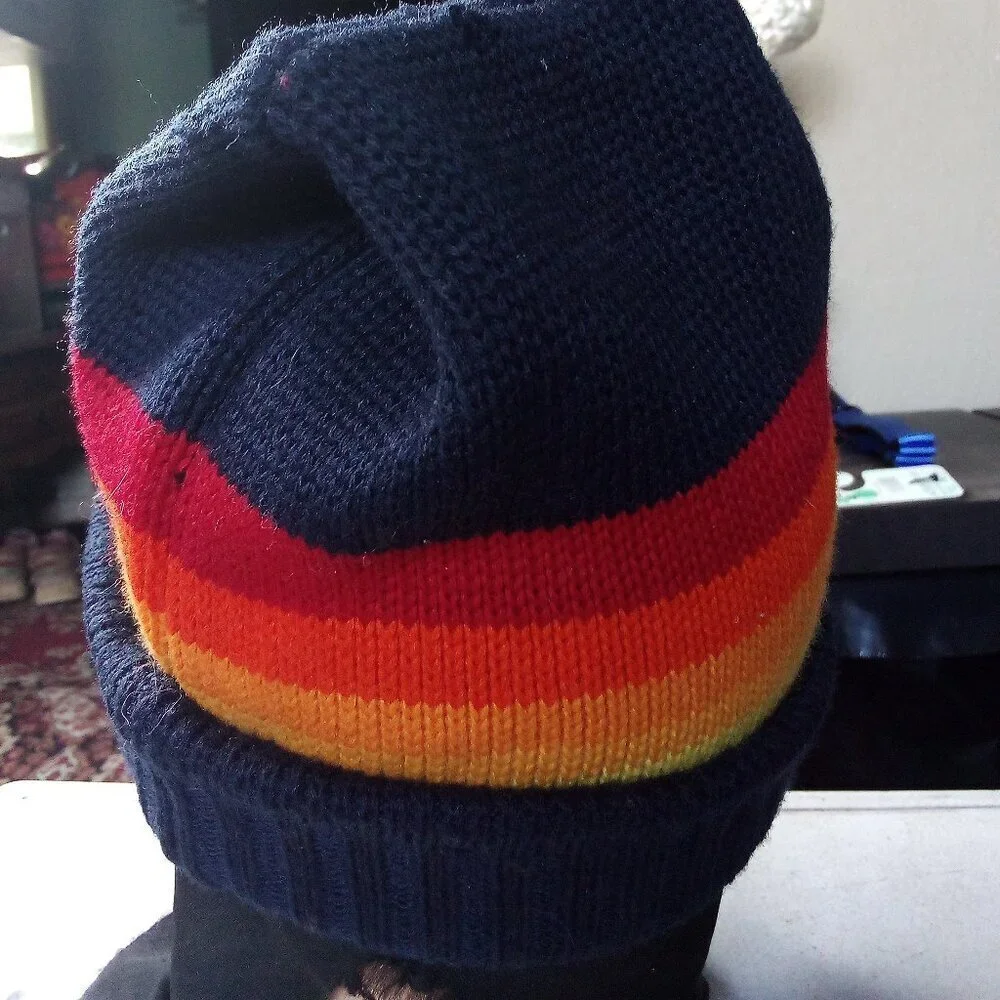 Vintage 80s Smiley Stiped Wool Winter Ski Hat Beanie